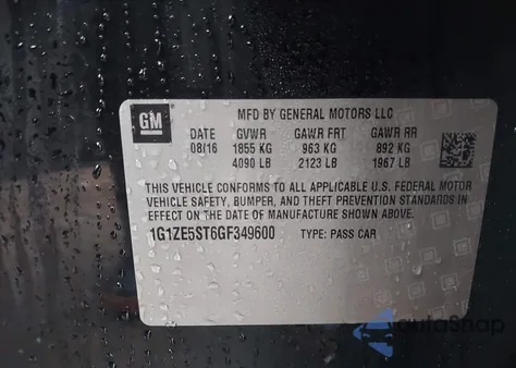 2016 Chevrolet Malibu 1Lt z USA, uszkodzony, nr VIN 1G1ZE5ST6GF349600